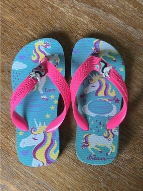 Havaianas Kids Unicorn Flip Flops - Pink Straps & Aqua Footbeds